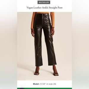 Abercrombie curve love vegan leather ankle straight high rise pants size 33L
